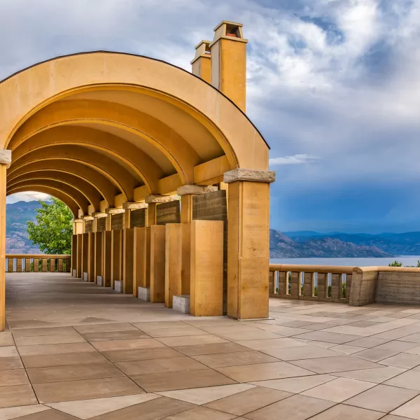Overlooking the Okanagan Valley, the Mission Hill Winery in West Kelowna has a monastic like design and spectacular views of Okanagan Lake.