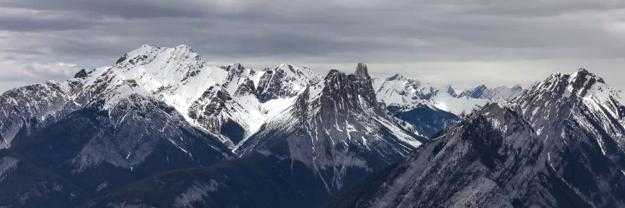 Barren rockfaces of the Rocky Mountain Range in Banff, Alberta.