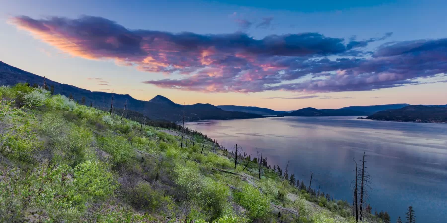 Colourful ceiling of clouds above Okanagan Lake.