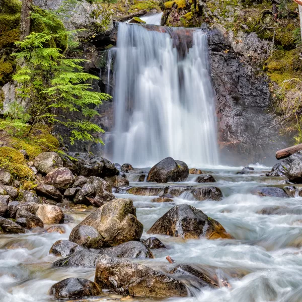 A waterfall in Nakusp, located in the Kootenay region, surrounded by pristine lakes and wild nature.